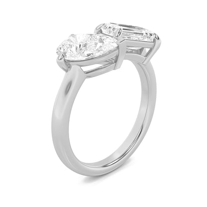 3CTW Emerald Lab-Grown Diamond Toi et Moi Fashion Ring 2 Stones