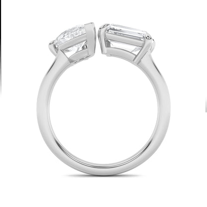 3CTW Emerald Lab-Grown Diamond Toi et Moi Fashion Ring 2 Stones