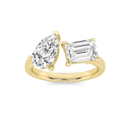 3CTW Emerald Lab-Grown Diamond Toi et Moi Fashion Ring 2 Stones