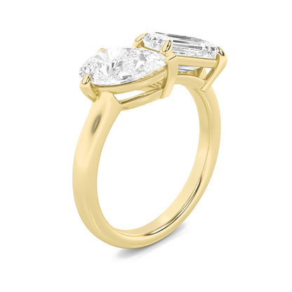 3CTW Emerald Lab-Grown Diamond Toi et Moi Fashion Ring 2 Stones