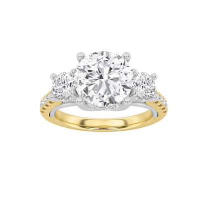 3CTW Round Lab-Grown Diamond Prong Accented Three Stone Ring 29 Stones