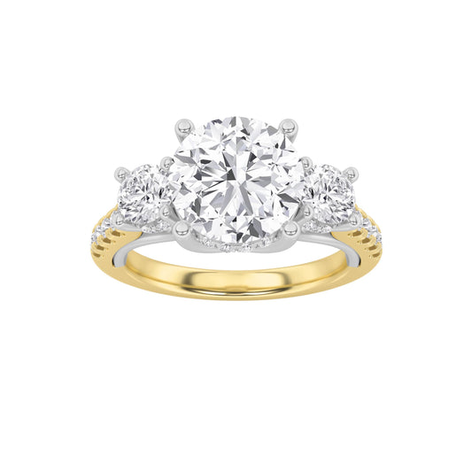 3CTW Round Lab-Grown Diamond Prong Accented Three Stone Ring 29 Stones