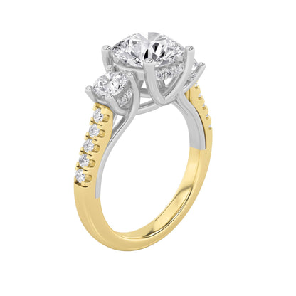 3CTW Round Lab-Grown Diamond Prong Accented Three Stone Ring 29 Stones