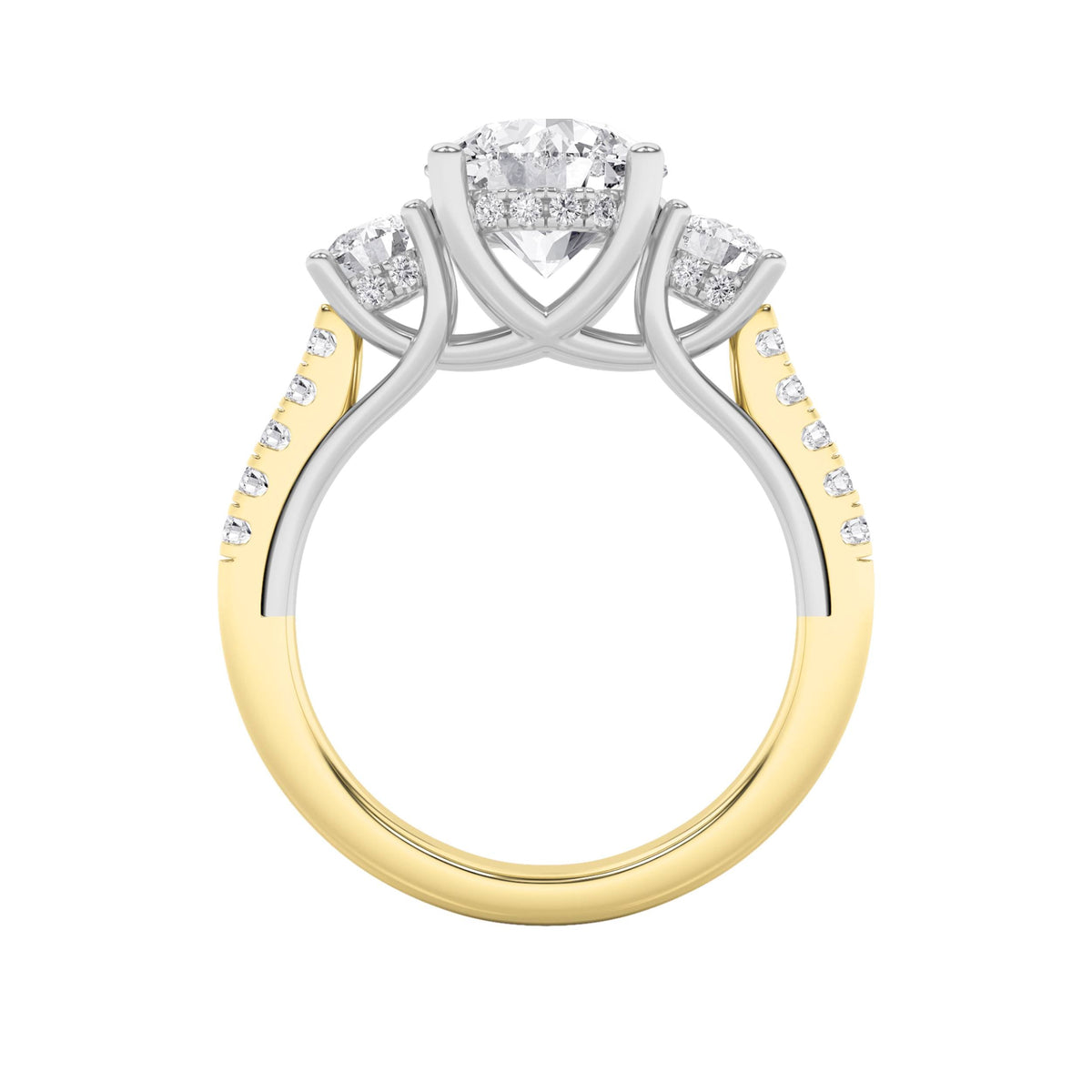 3CTW Round Lab-Grown Diamond Prong Accented Three Stone Ring 29 Stones