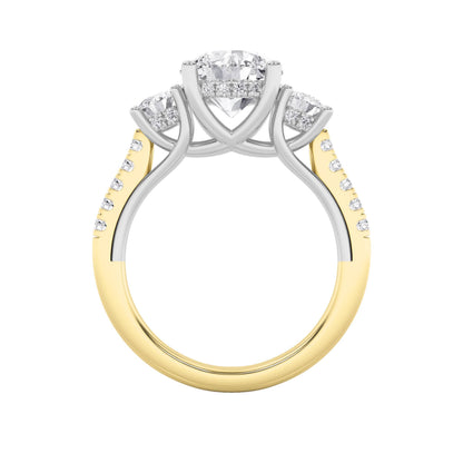 3CTW Round Lab-Grown Diamond Prong Accented Three Stone Ring 29 Stones