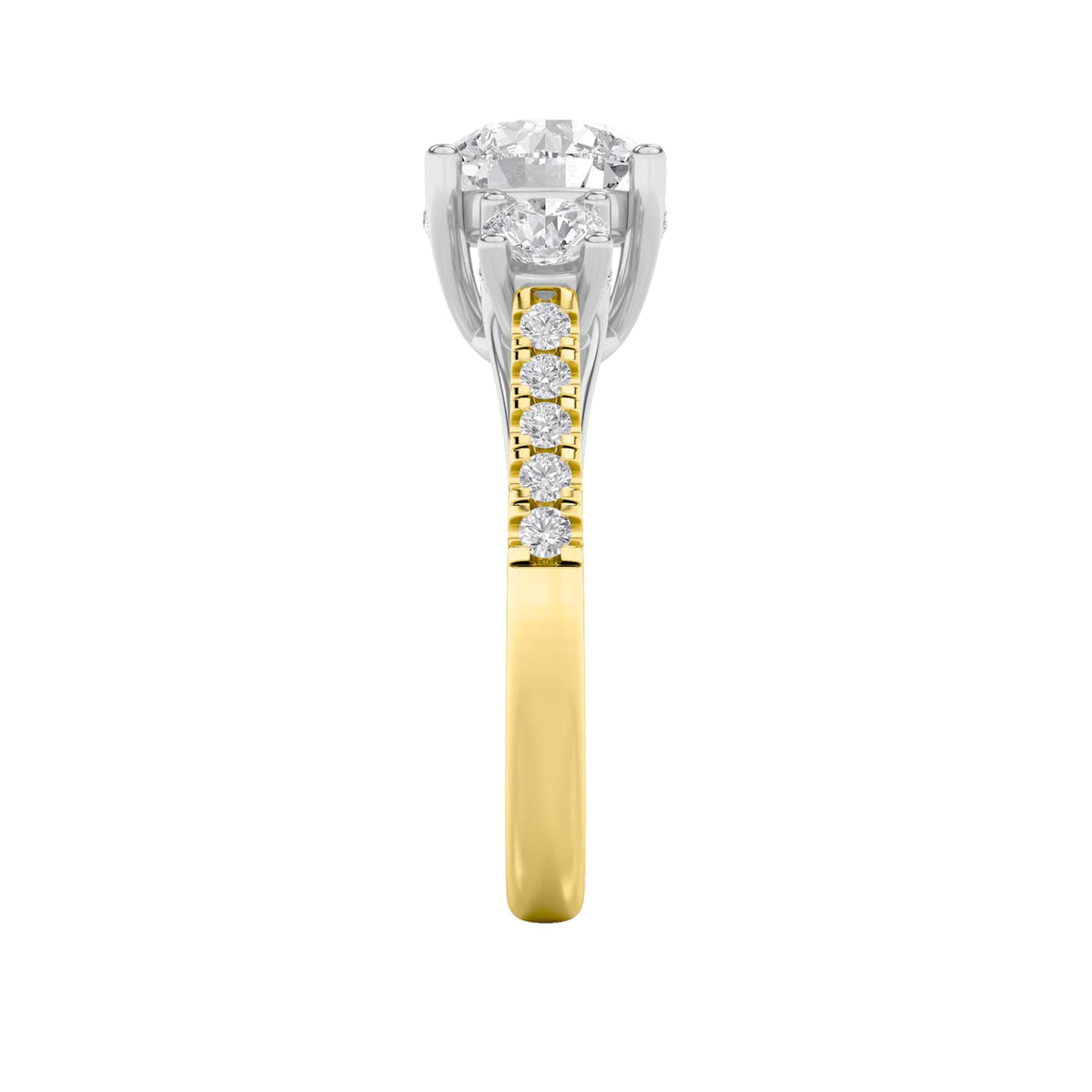 3CTW Round Lab-Grown Diamond Prong Accented Three Stone Ring 29 Stones