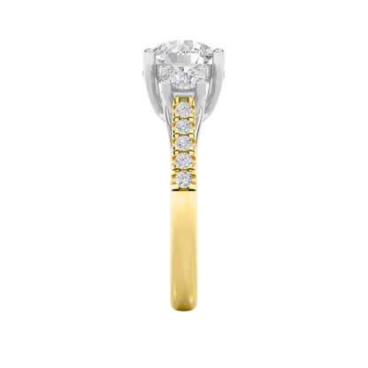 3CTW Round Lab-Grown Diamond Prong Accented Three Stone Ring 29 Stones