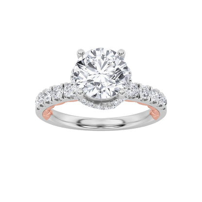 2CTW Round Lab-Grown Diamond Prong Two Tone Accented Fancy Engagement Ring 47 Stones