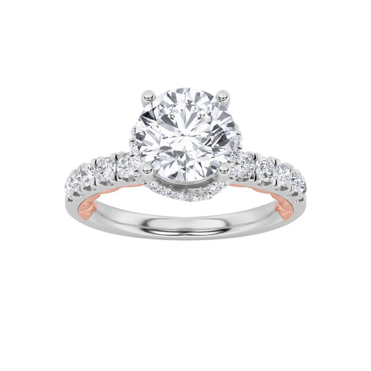 2CTW Round Lab-Grown Diamond Prong Two Tone Accented Fancy Engagement Ring 47 Stones