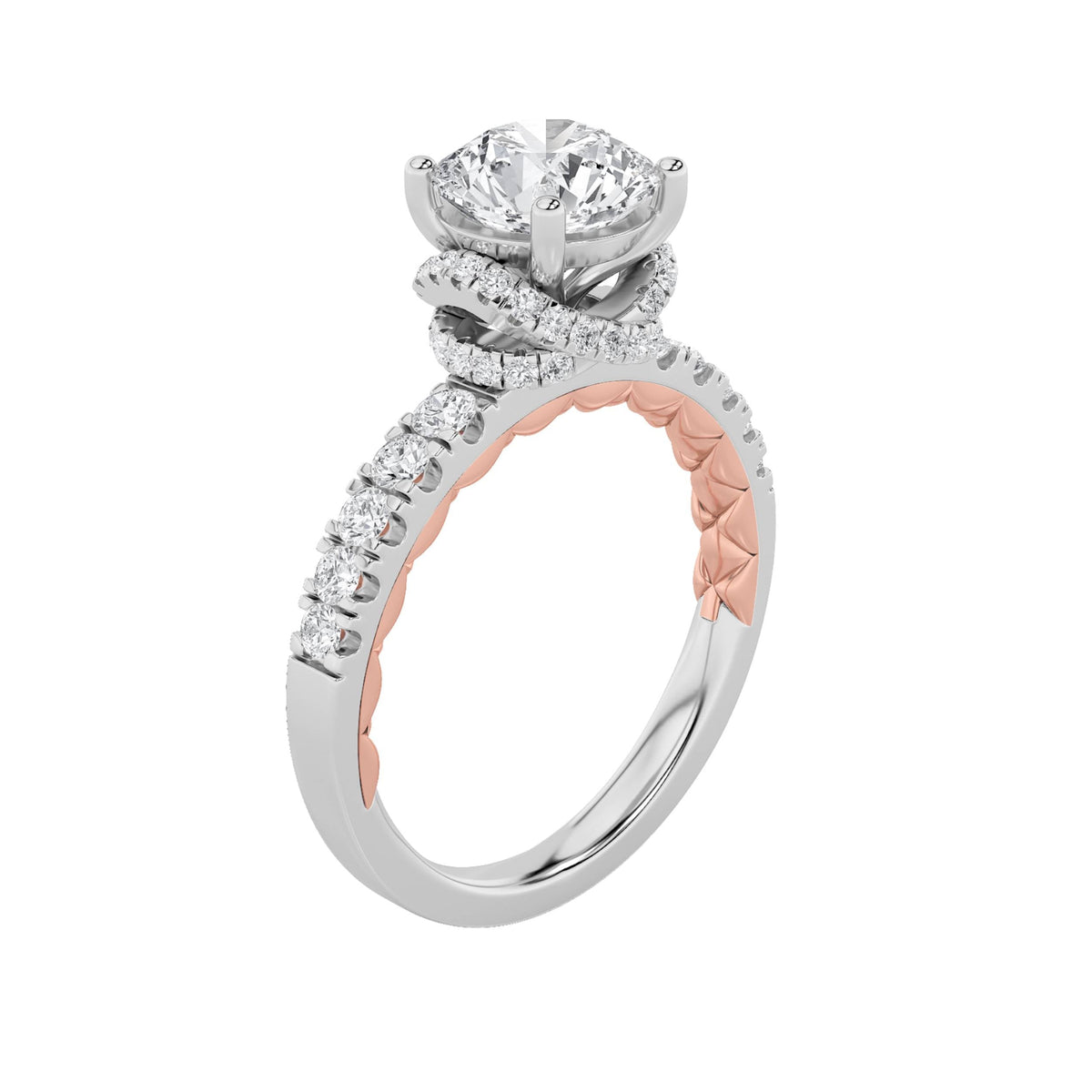2CTW Round Lab-Grown Diamond Prong Two Tone Accented Fancy Engagement Ring 47 Stones