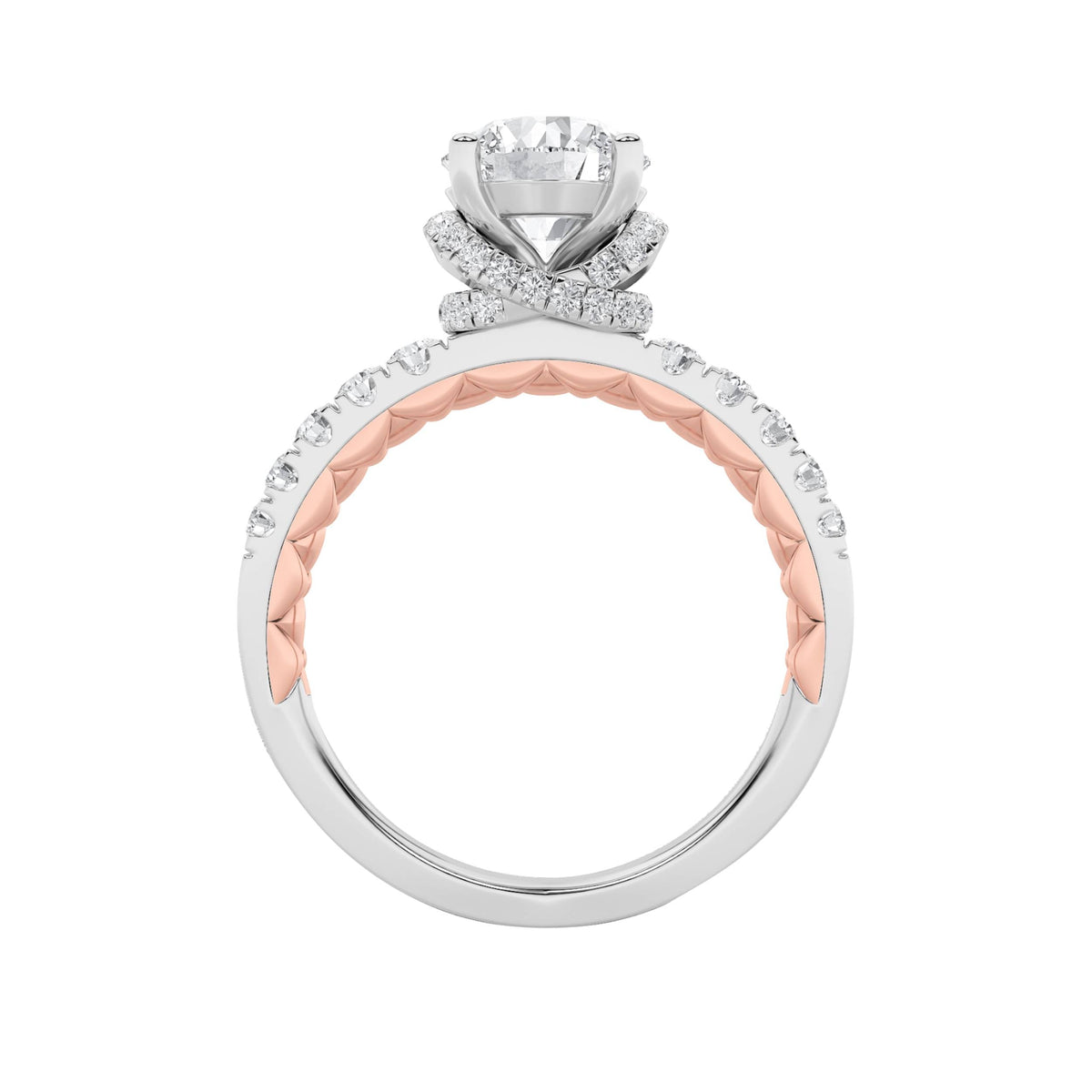 2CTW Round Lab-Grown Diamond Prong Two Tone Accented Fancy Engagement Ring 47 Stones