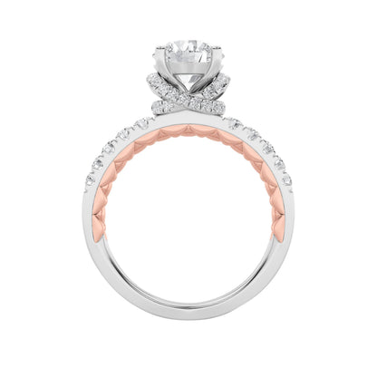 2CTW Round Lab-Grown Diamond Prong Two Tone Accented Fancy Engagement Ring 47 Stones