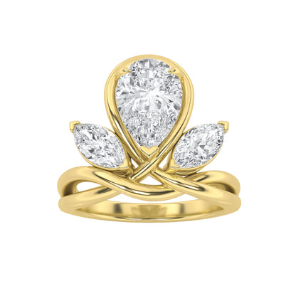 3CTW Pear Lab-Grown Diamond Knot Ring 3 Stones