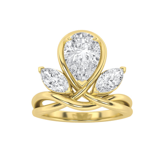 3CTW Pear Lab-Grown Diamond Knot Ring 3 Stones