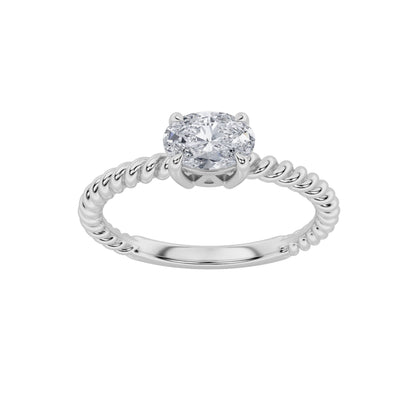 0.5CTW Oval Lab-Grown Diamond Prong Petite Solitaire Engagement Ring 1 Stone 1.6mm Band