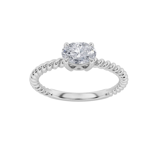 0.5CTW Oval Lab-Grown Diamond Prong Petite Solitaire Engagement Ring 1 Stone 1.6mm Band