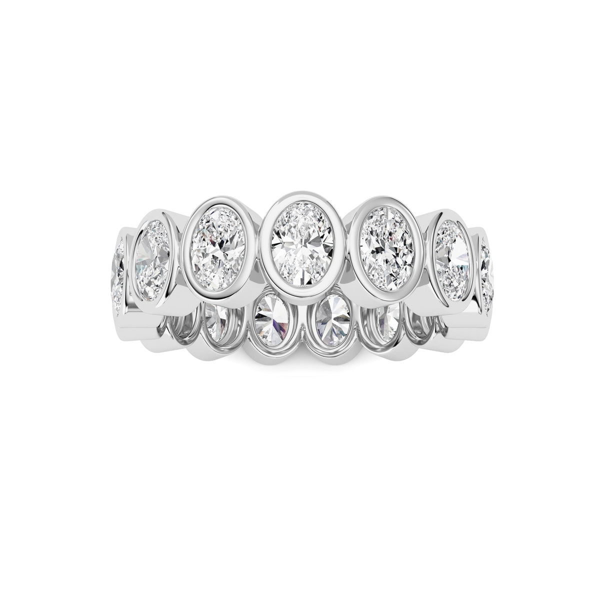 2.25CTW Oval Lab-Grown Diamond Bezel Eternity Band Ring 15 Stones