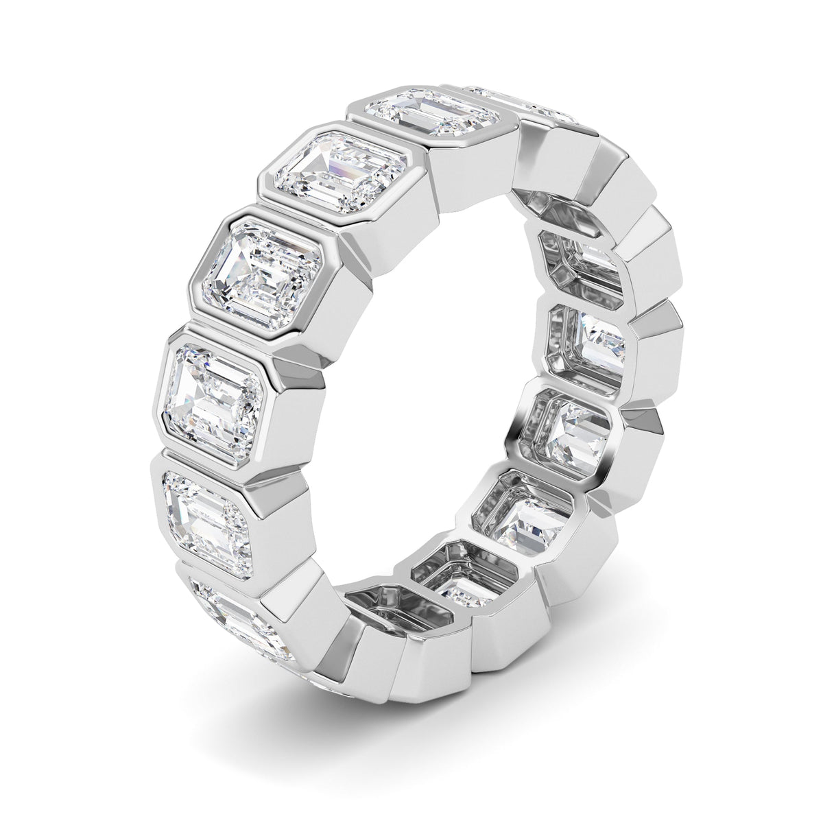 3.75CTW Emerald Lab-Grown Diamond Bezel Eternity Band Ring 15 Stones