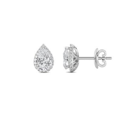 2CTW Pear Lab-Grown Diamond Prong Halo Stud Earrings 42 Stones