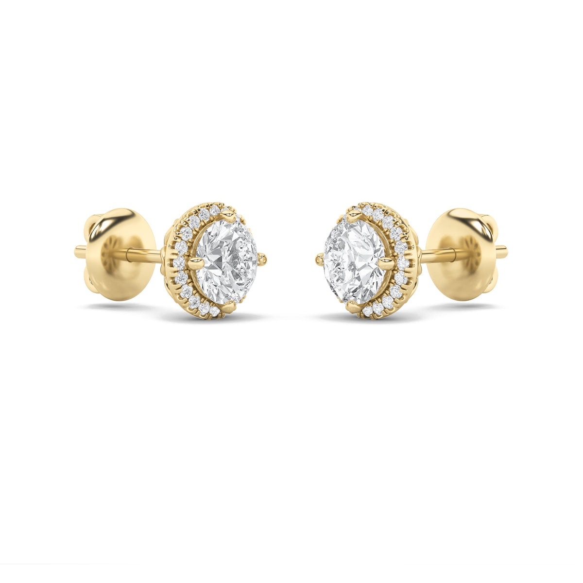 2CTW Round Lab-Grown Diamond Prong Halo Stud Earrings 38 Stones