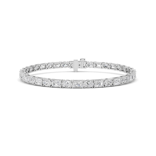 10CTW Emerald And Round Lab-Grown Diamond Prong Bracelet 42 Stones