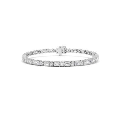 7CTW Emerald And Round Lab-Grown Diamond Prong Bracelet 50 Stones