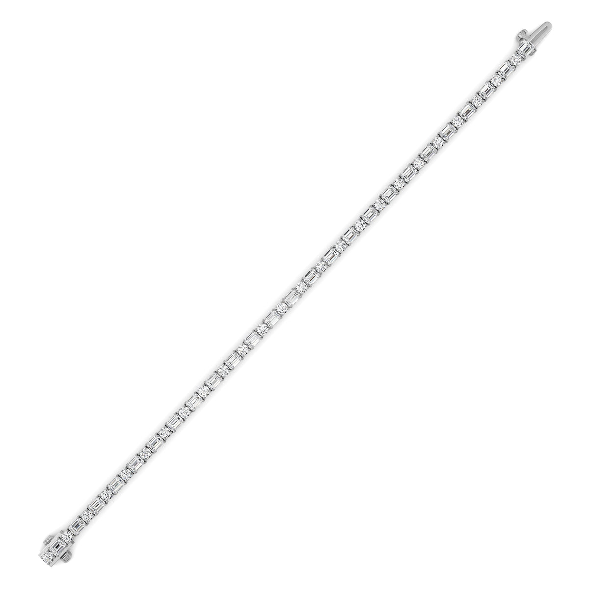 7CTW Emerald And Round Lab-Grown Diamond Prong Bracelet 50 Stones