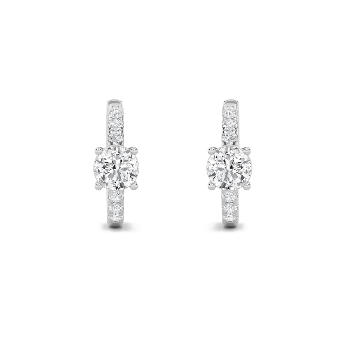 1.5CTW Round Lab-Grown Diamond Prong Solitare Accent Huggie Earrings 14 Stones