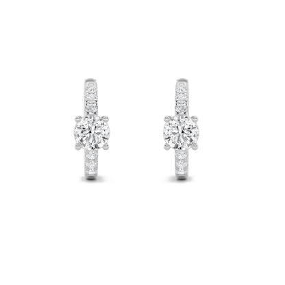 1.5CTW Round Lab-Grown Diamond Prong Solitare Accent Huggie Earrings 14 Stones