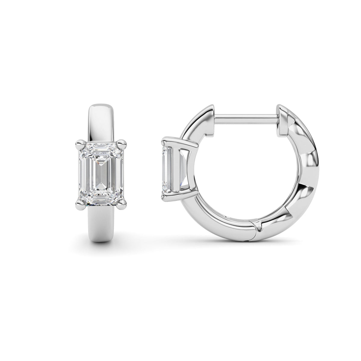 1CTW Emerald Lab-Grown Diamond Prong Huggie Earrings 2 Stones