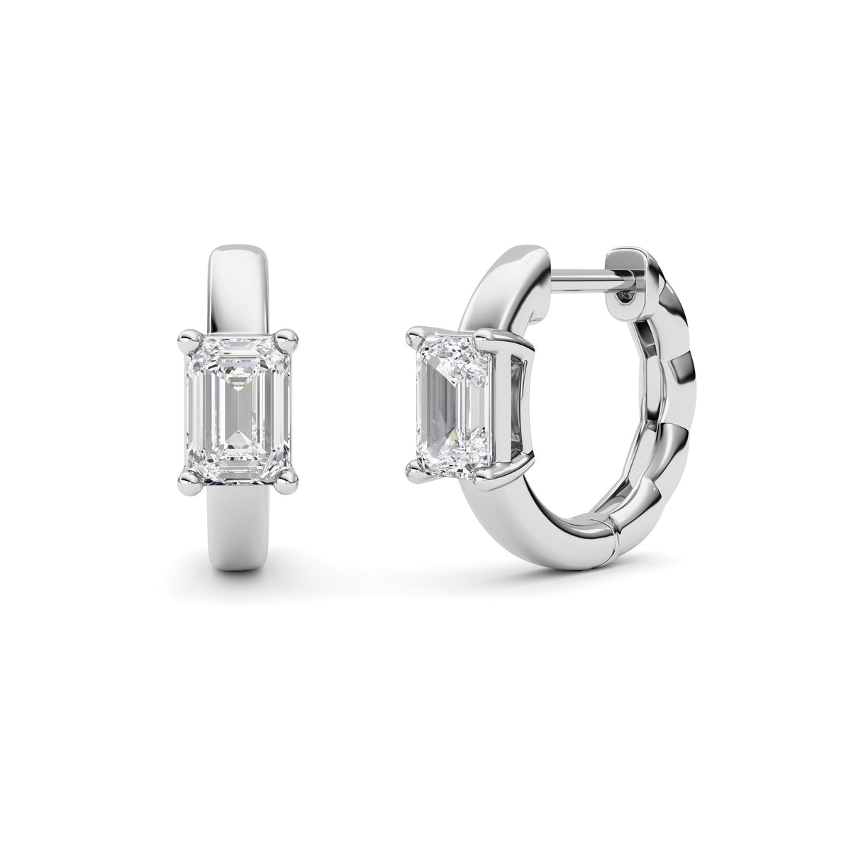 1CTW Emerald Lab-Grown Diamond Prong Huggie Earrings 2 Stones