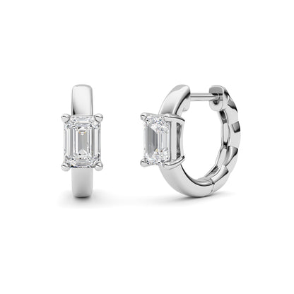 1CTW Emerald Lab-Grown Diamond Prong Huggie Earrings 2 Stones