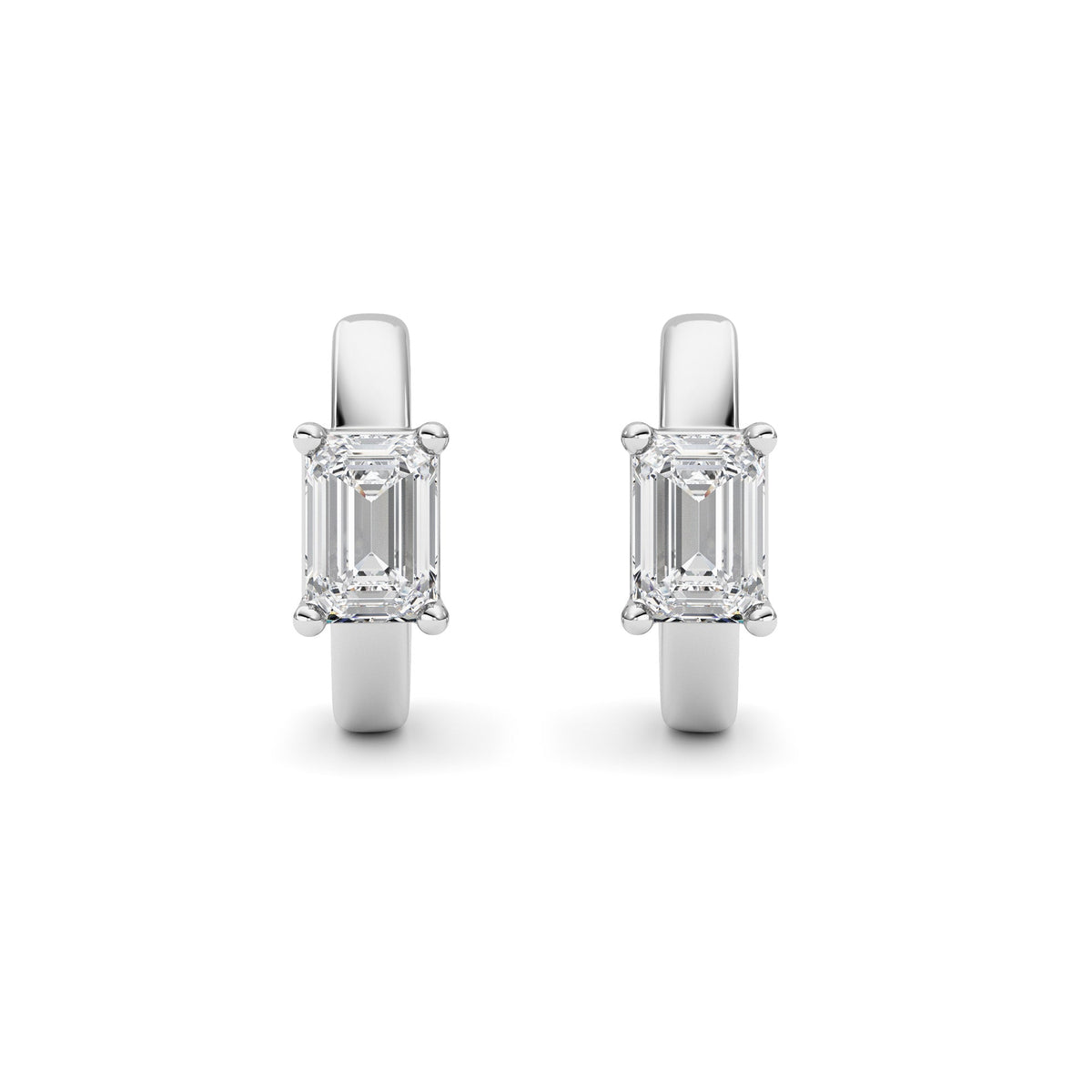 1CTW Emerald Lab-Grown Diamond Prong Huggie Earrings 2 Stones