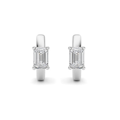 1CTW Emerald Lab-Grown Diamond Prong Huggie Earrings 2 Stones
