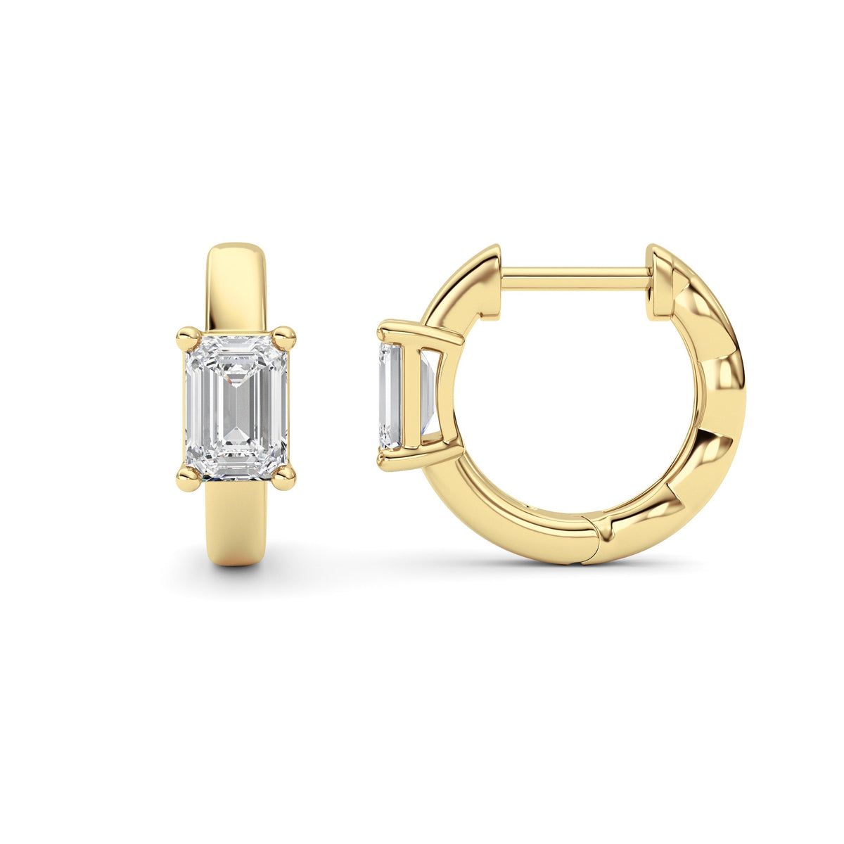 1CTW Emerald Lab-Grown Diamond Prong Huggie Earrings 2 Stones
