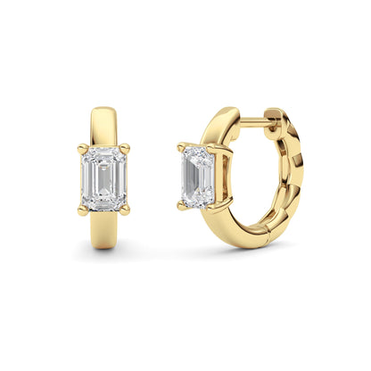 1CTW Emerald Lab-Grown Diamond Prong Huggie Earrings 2 Stones