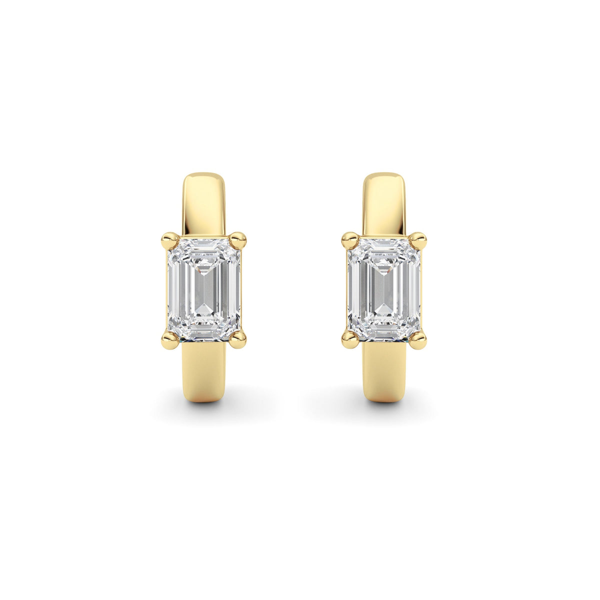 1CTW Emerald Lab-Grown Diamond Prong Huggie Earrings 2 Stones