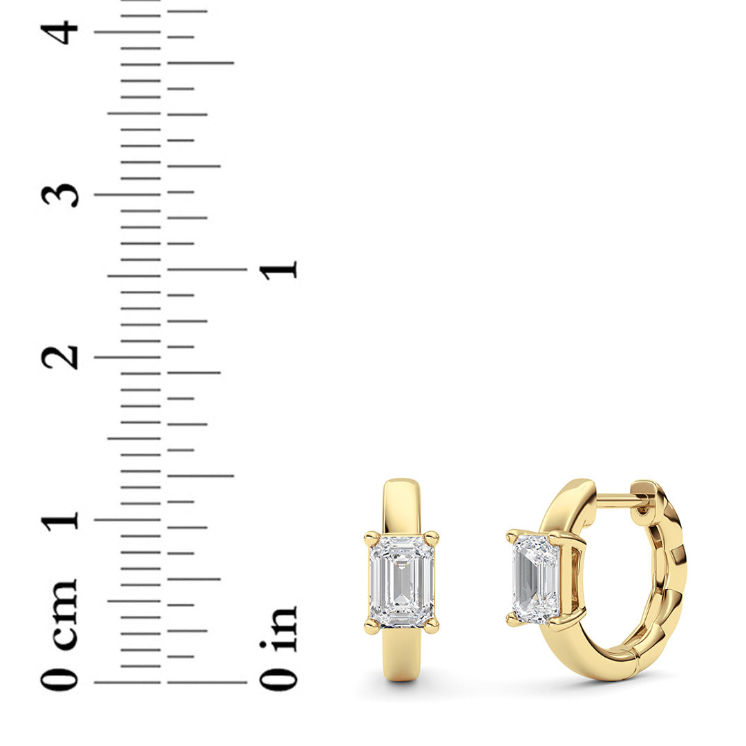 1CTW Emerald Lab-Grown Diamond Prong Huggie Earrings 2 Stones