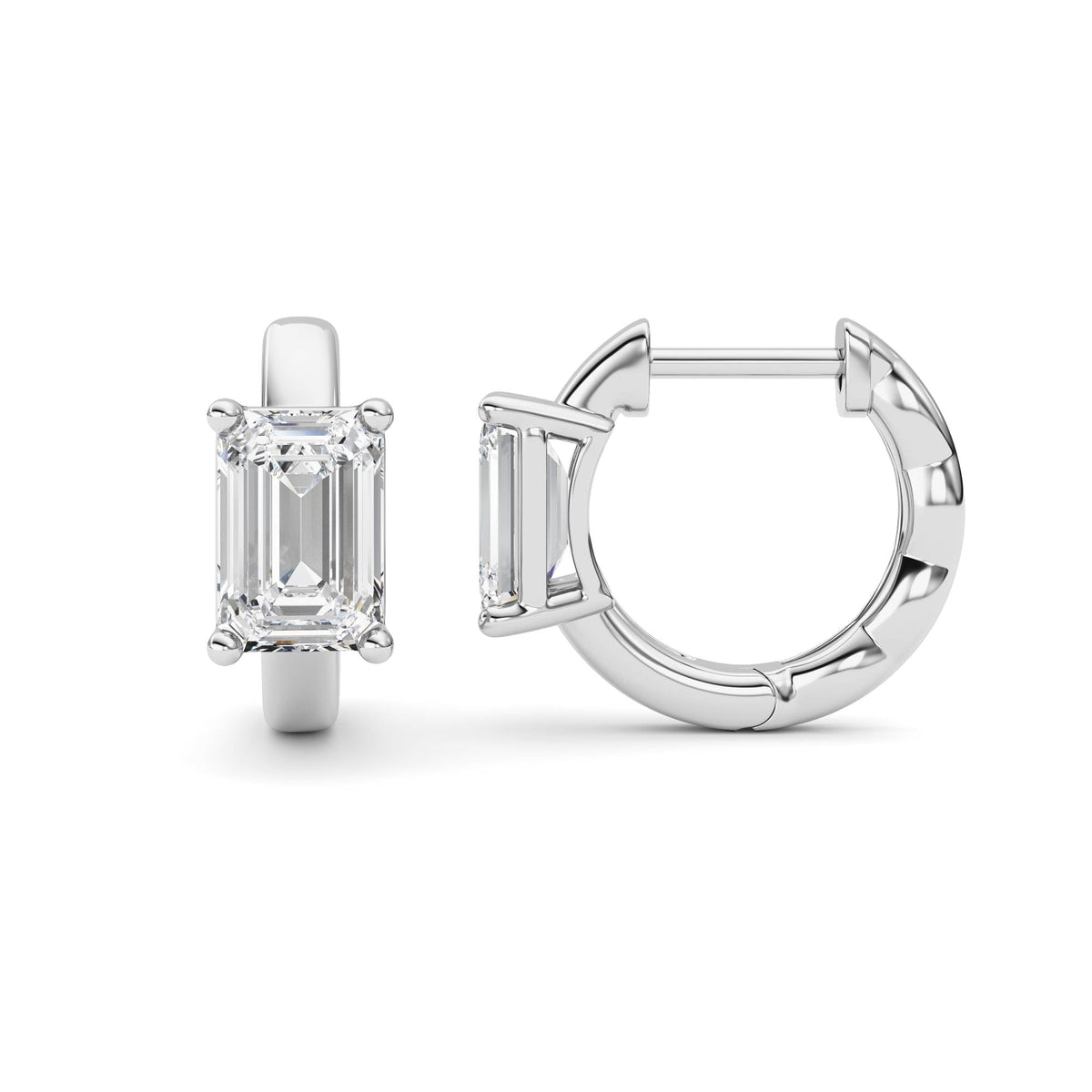 2CTW Emerald Lab-Grown Diamond Prong Huggie Earrings 2 Stones