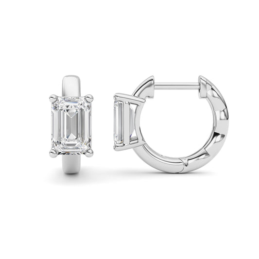 2CTW Emerald Lab-Grown Diamond Prong Huggie Earrings 2 Stones