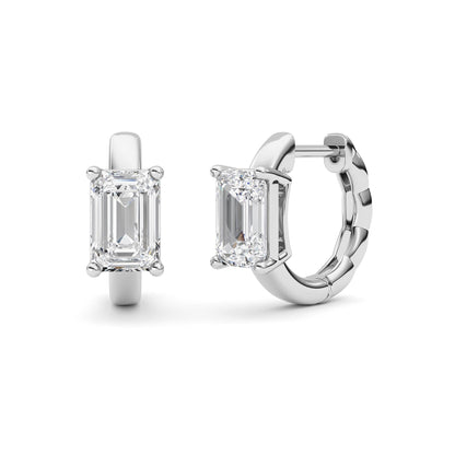 2CTW Emerald Lab-Grown Diamond Prong Huggie Earrings 2 Stones