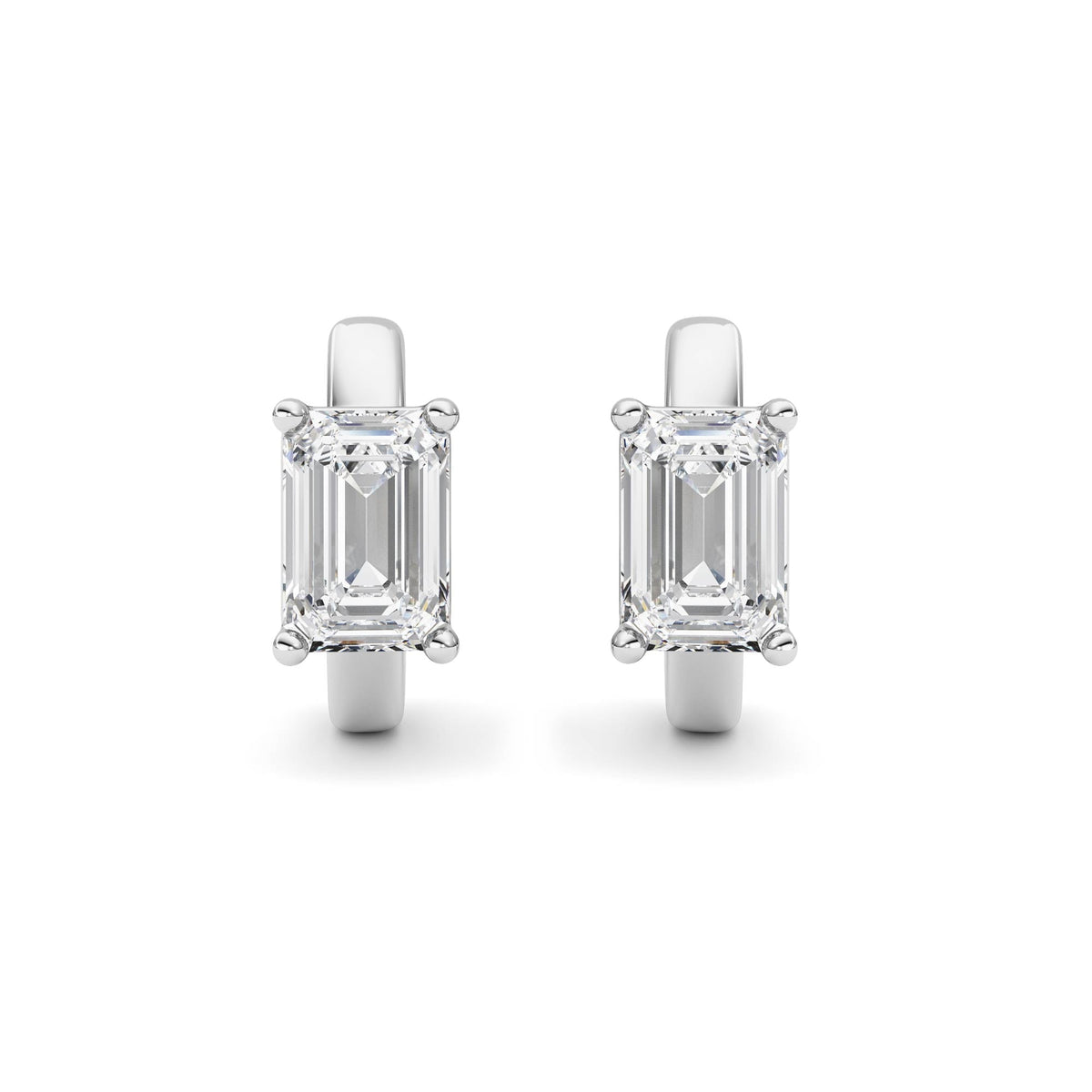 2CTW Emerald Lab-Grown Diamond Prong Huggie Earrings 2 Stones