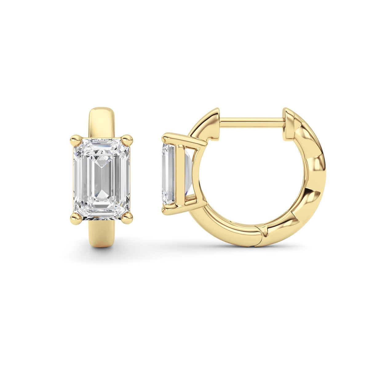 2CTW Emerald Lab-Grown Diamond Prong Huggie Earrings 2 Stones