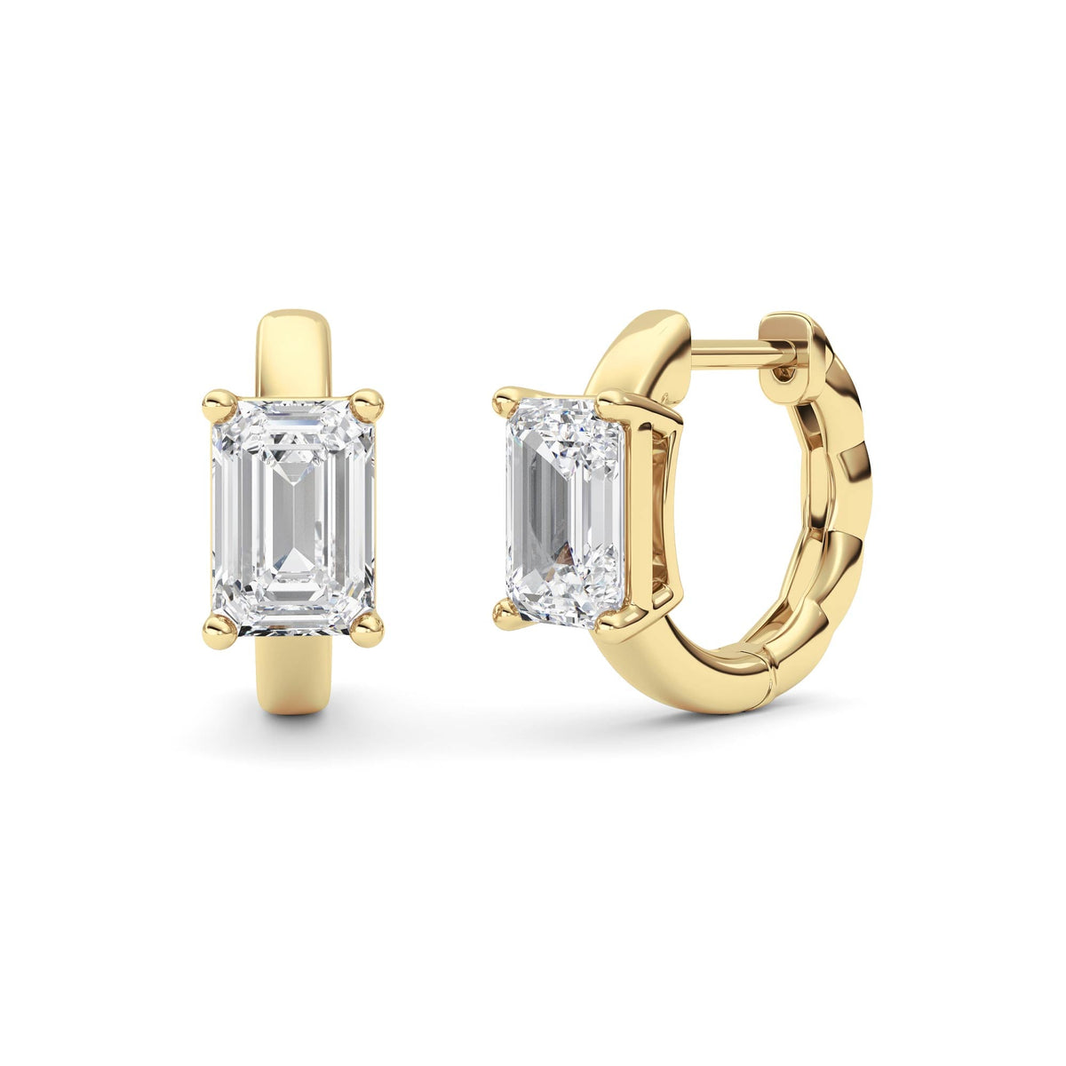 2CTW Emerald Lab-Grown Diamond Prong Huggie Earrings 2 Stones