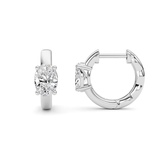 1CTW Oval Lab-Grown Diamond Prong Huggie Earrings 2 Stones