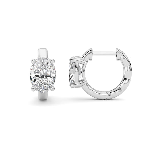2CTW Oval Lab-Grown Diamond Prong Huggie Earrings 2 Stones 2mm Width