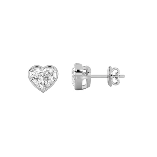 2CTW Heart Lab-Grown Diamond Bezel Set Stud Earrings 2 Stones