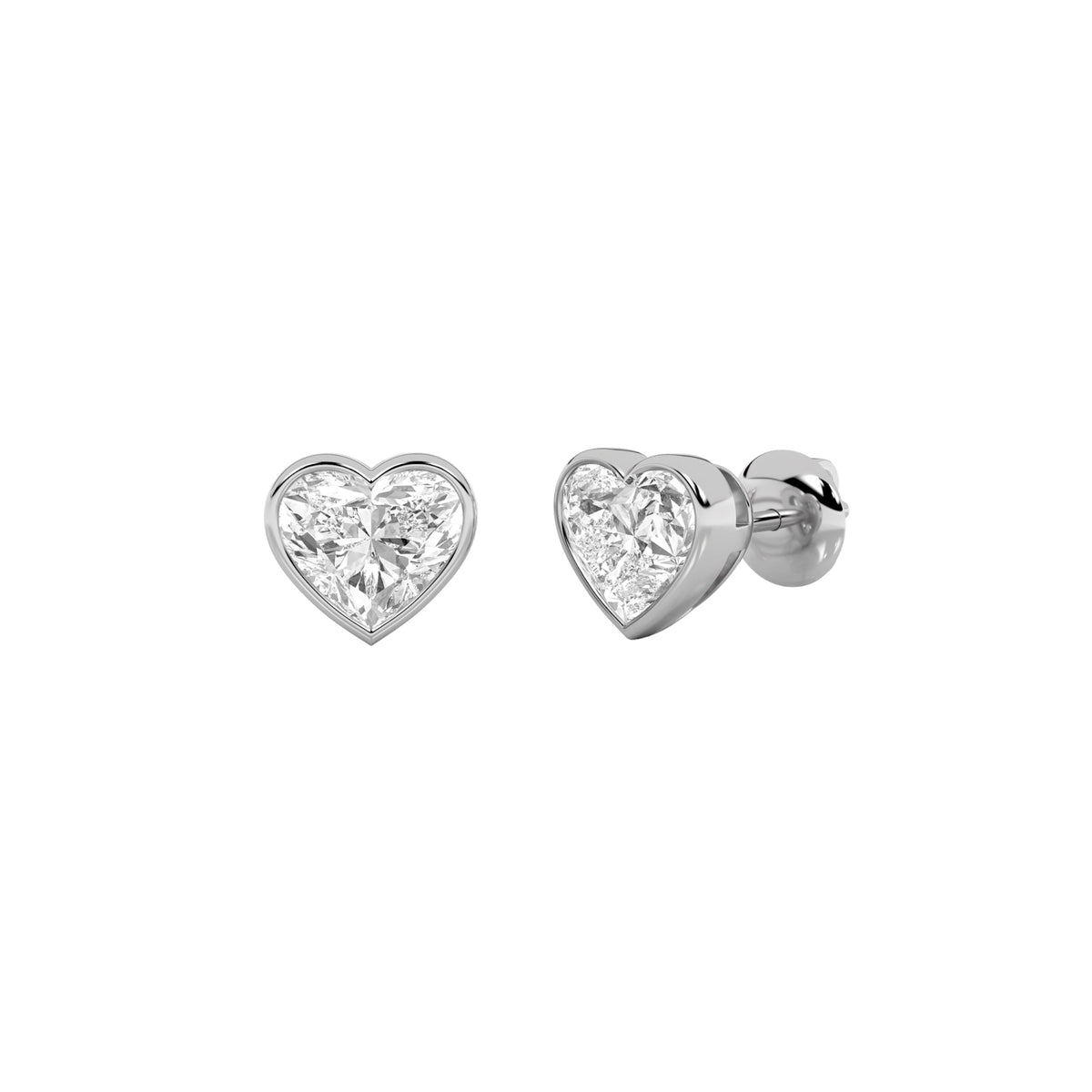 2CTW Heart Lab-Grown Diamond Bezel Set Stud Earrings 2 Stones