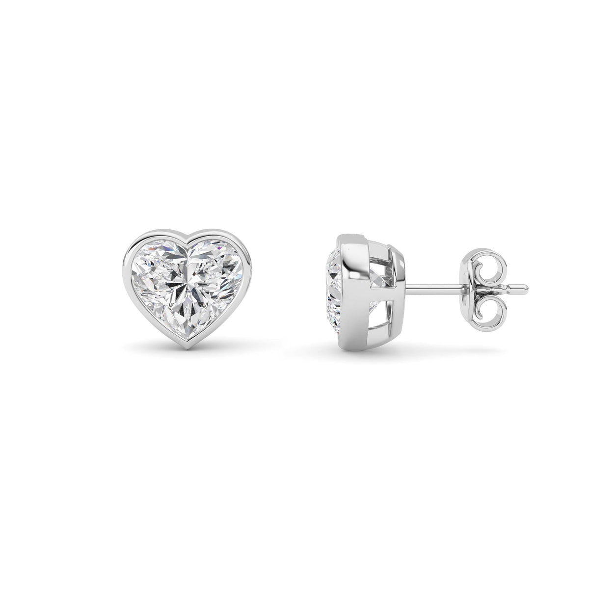 4CTW Heart Lab-Grown Diamond Bezel Set Stud Earrings 2 Stones