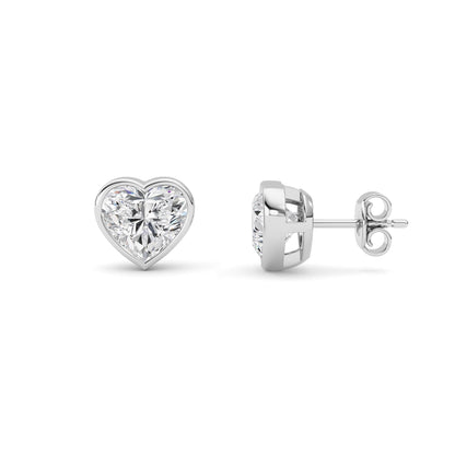 4CTW Heart Lab-Grown Diamond Bezel Set Stud Earrings 2 Stones